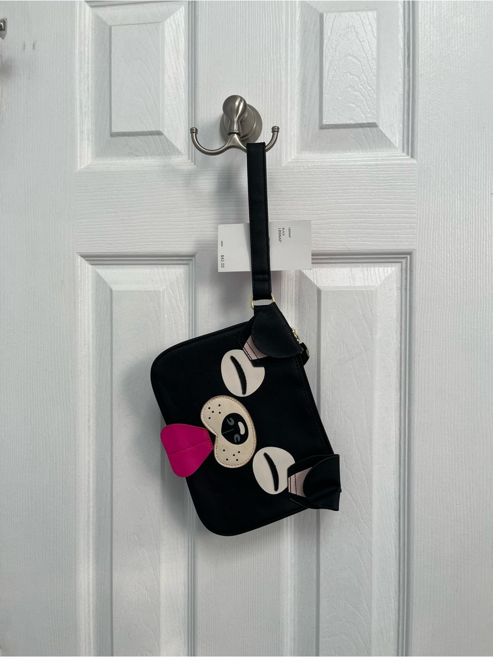 Betsey Johnson Puppy Dog Clutch Wristlet Purse Luv Betsey Black LBSNAP Face